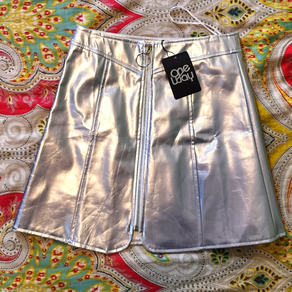 NWT Silver vegan leather miniskirt